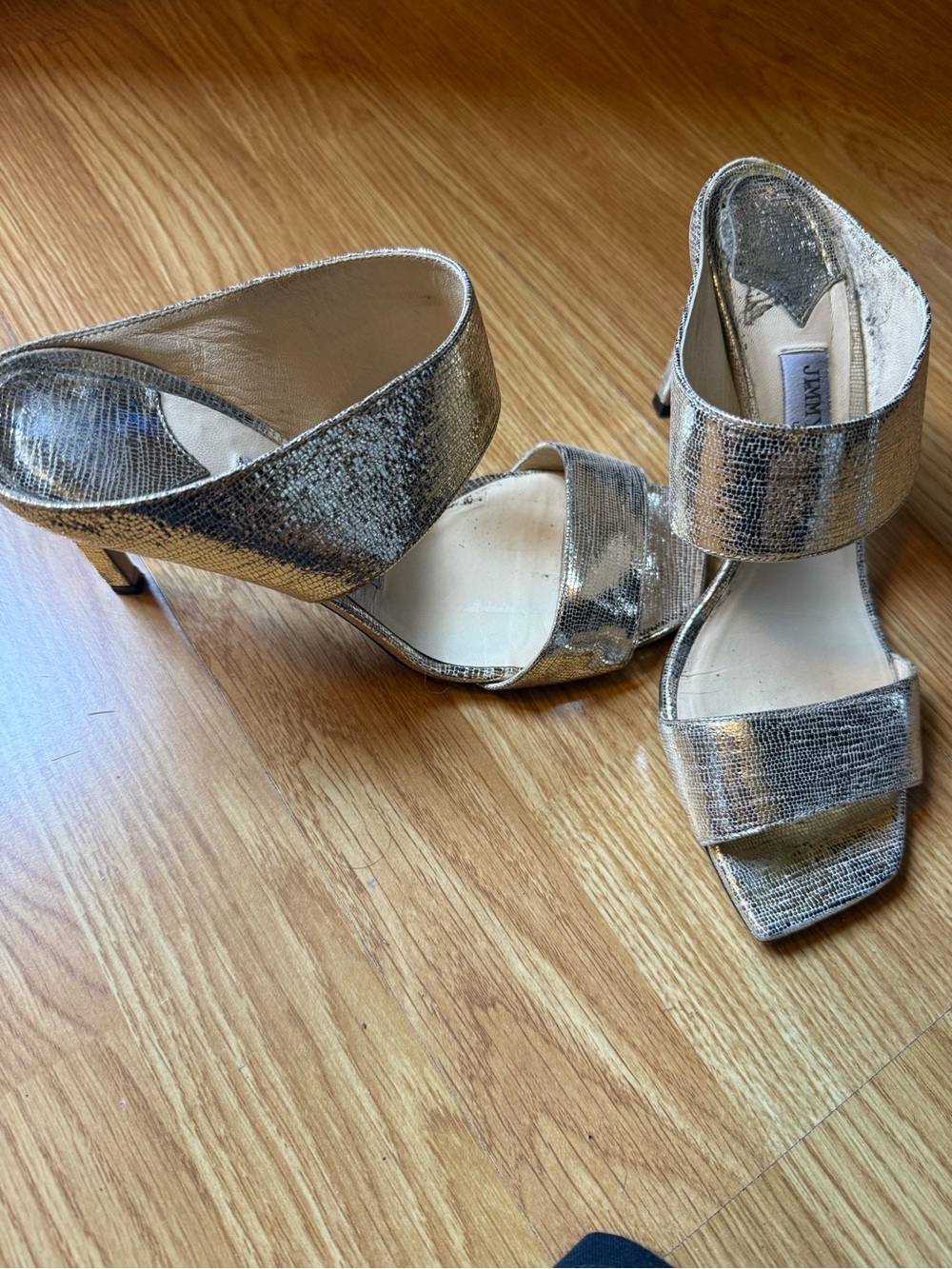 Jimmy Choo Metallic Gold Two-Strap Open-Toe Heels